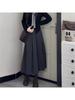 Gray Korean-Style High-Waisted Pleated Midi Skirt for Petite Women: Spring/Autumn A-Line Umbrella Design