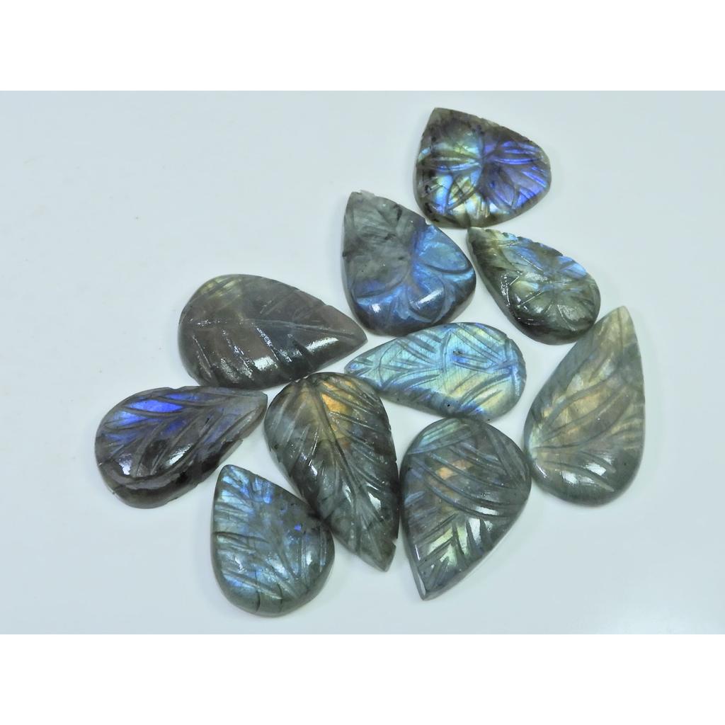 292Cts. Natural Labradorite Carving Pear Cabochon Loose Gemstone 10 Pcs Lot LL-1129