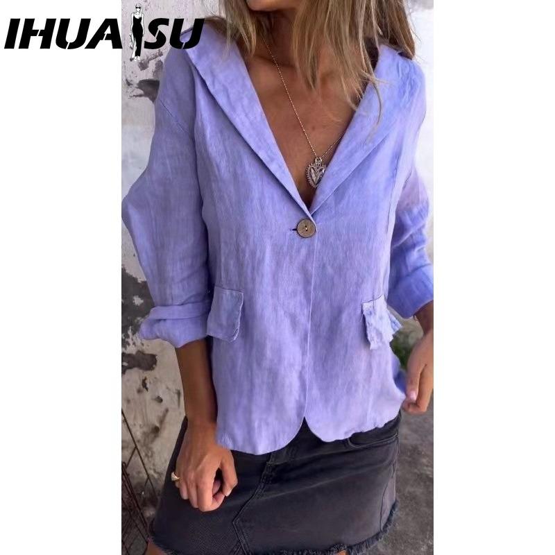 IHUASU Dame Vintage Casual rutenettprint Høst Vinter Langermet POLO Hals Jakker & Kåper