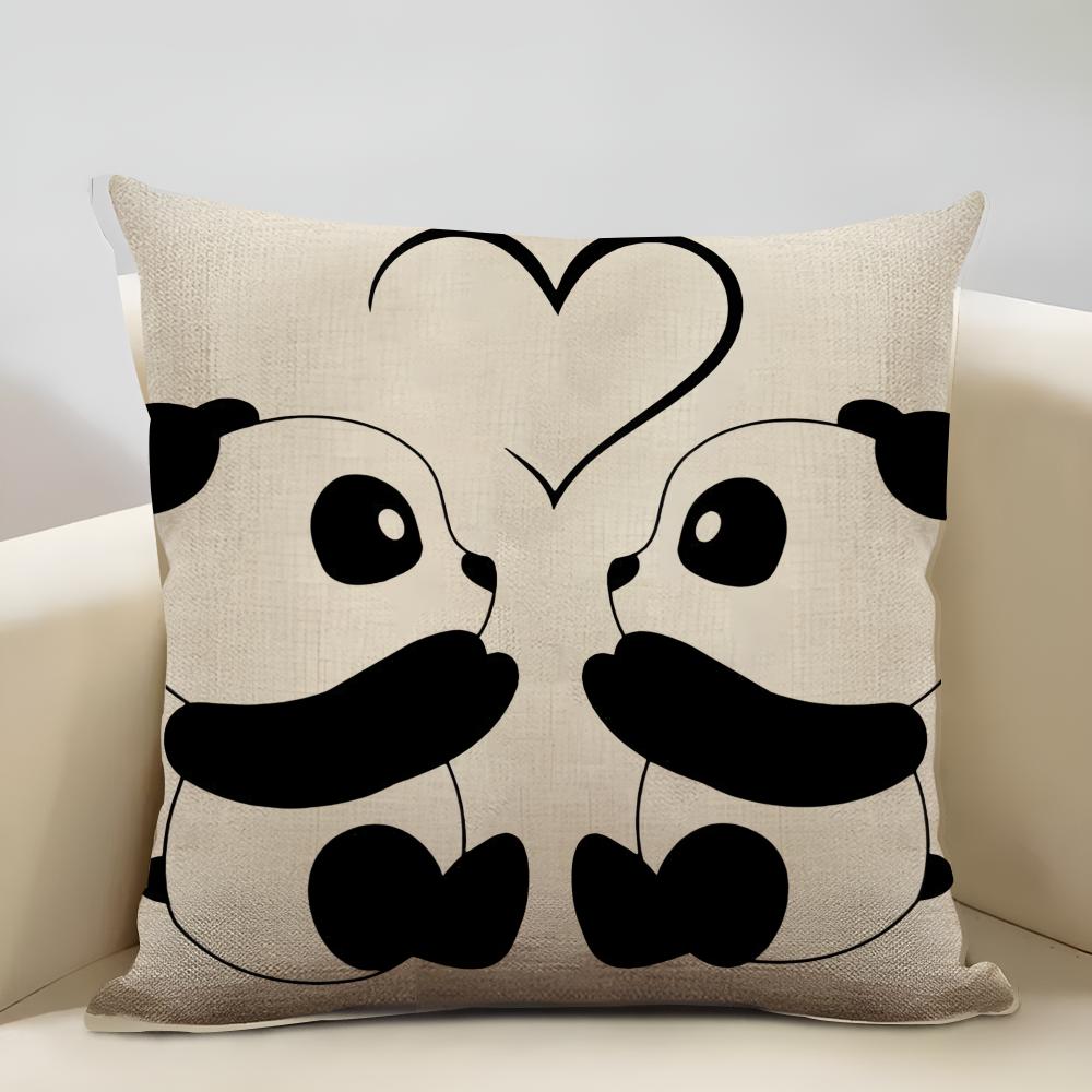 Lieblicher Panda Kissenbezug Haushaltsdekoration Leinen Sofakissenbezug: Hautfreundlich & Atmungsaktiv Mit Unsichtbarem Reißverschluss