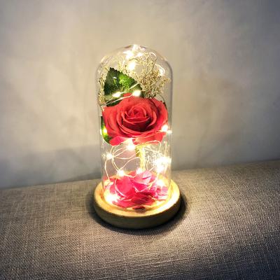 Simulation Rose Flower L-ED String Light with Glass Cover Desk Lamp