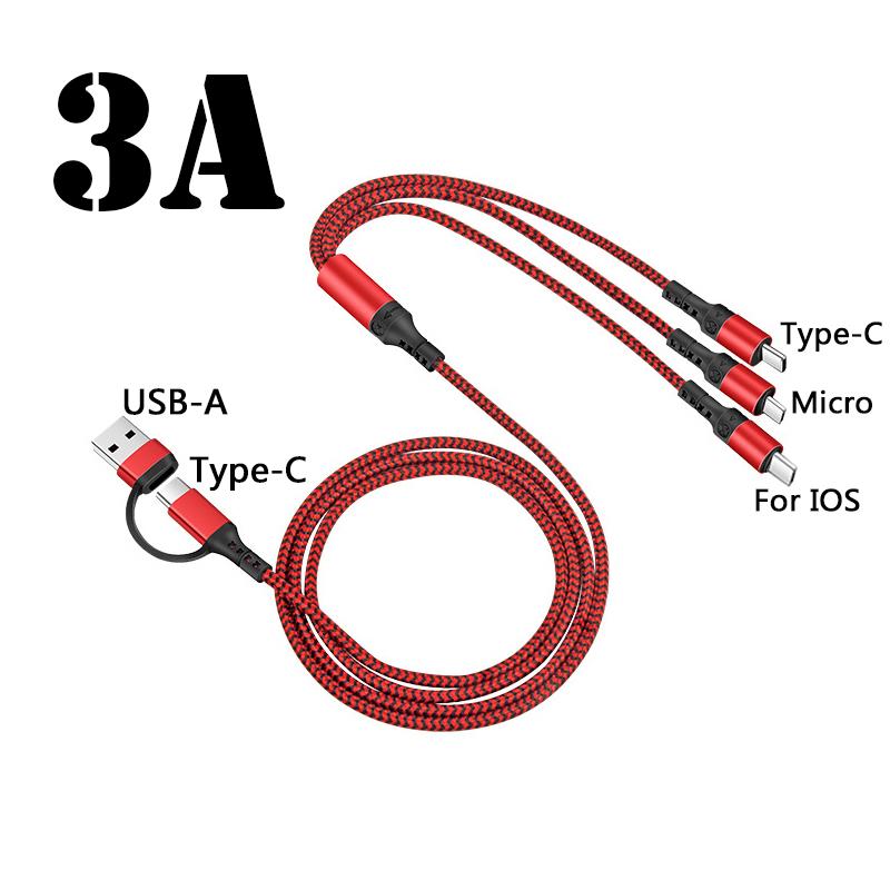 Nylon Braided 3 In 1 Multiple Usb Cable Adapter Super Fast Charging For Type-c Iphone Android