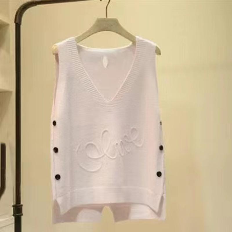 Frauen Kurze Taste Gestrickte Weste Lose Outfit V-ausschnitt Pullover Tops Pullover Outwear