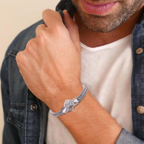 Men Bracelet Lion Decor Hip Hop Style Bracelet Round Smooth