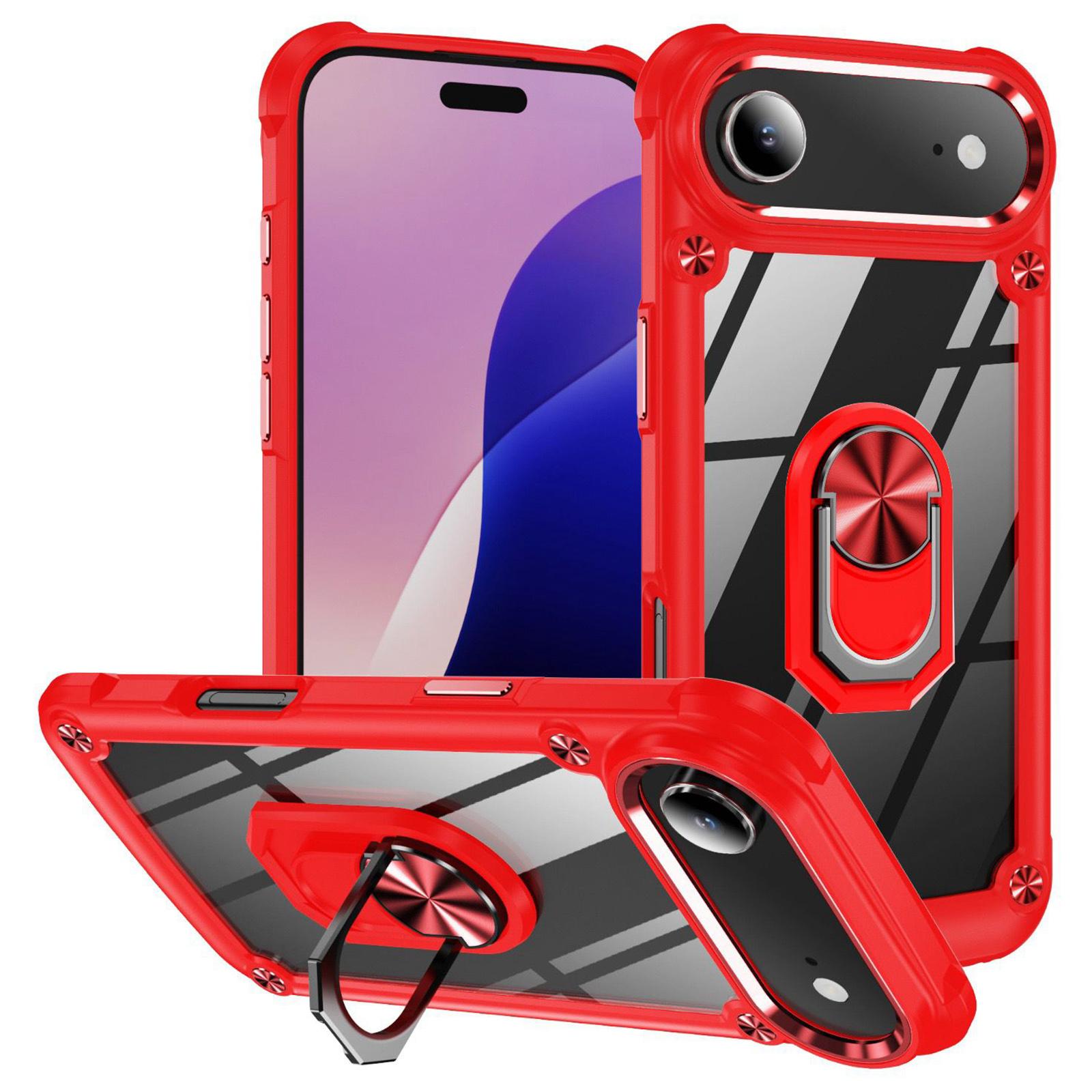 

For iPhone 17 Air Case Alloy Lens Frame PC+TPU Kickstand Phone Back Cover Red