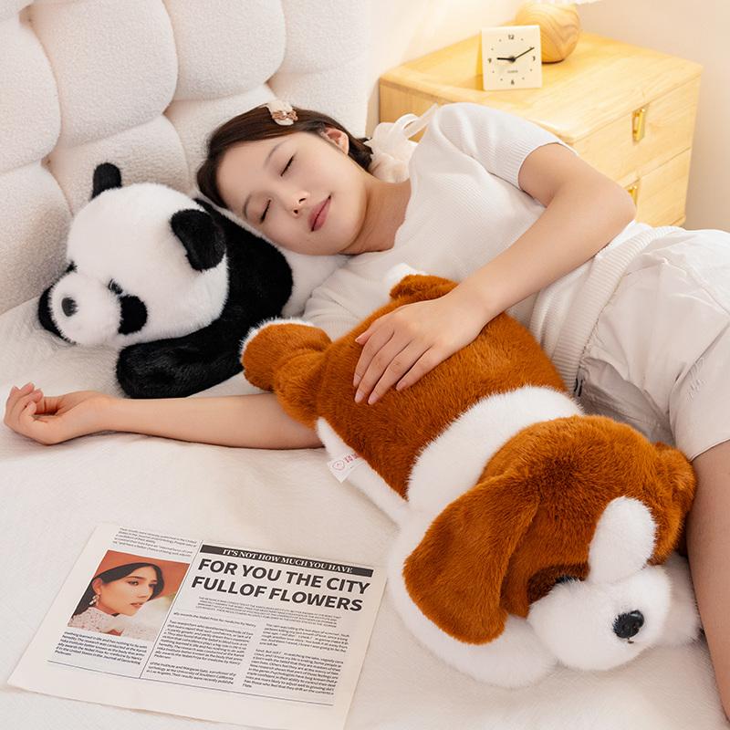 30~50Cm Lying Cartoon Animals Plush Toy Stuffed Hippo Panda Bear Dog Dinosaur Doll Fluffy Sleeping Companion Gift