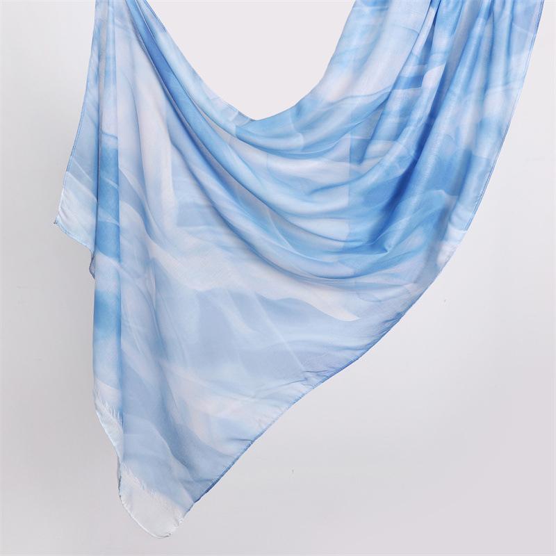 Watercolour Floral Scarves Printed Modal Breathable Hijab Lightweight Soft Cotton Woven Modal Muslim Women Shawl Hijab Scarf