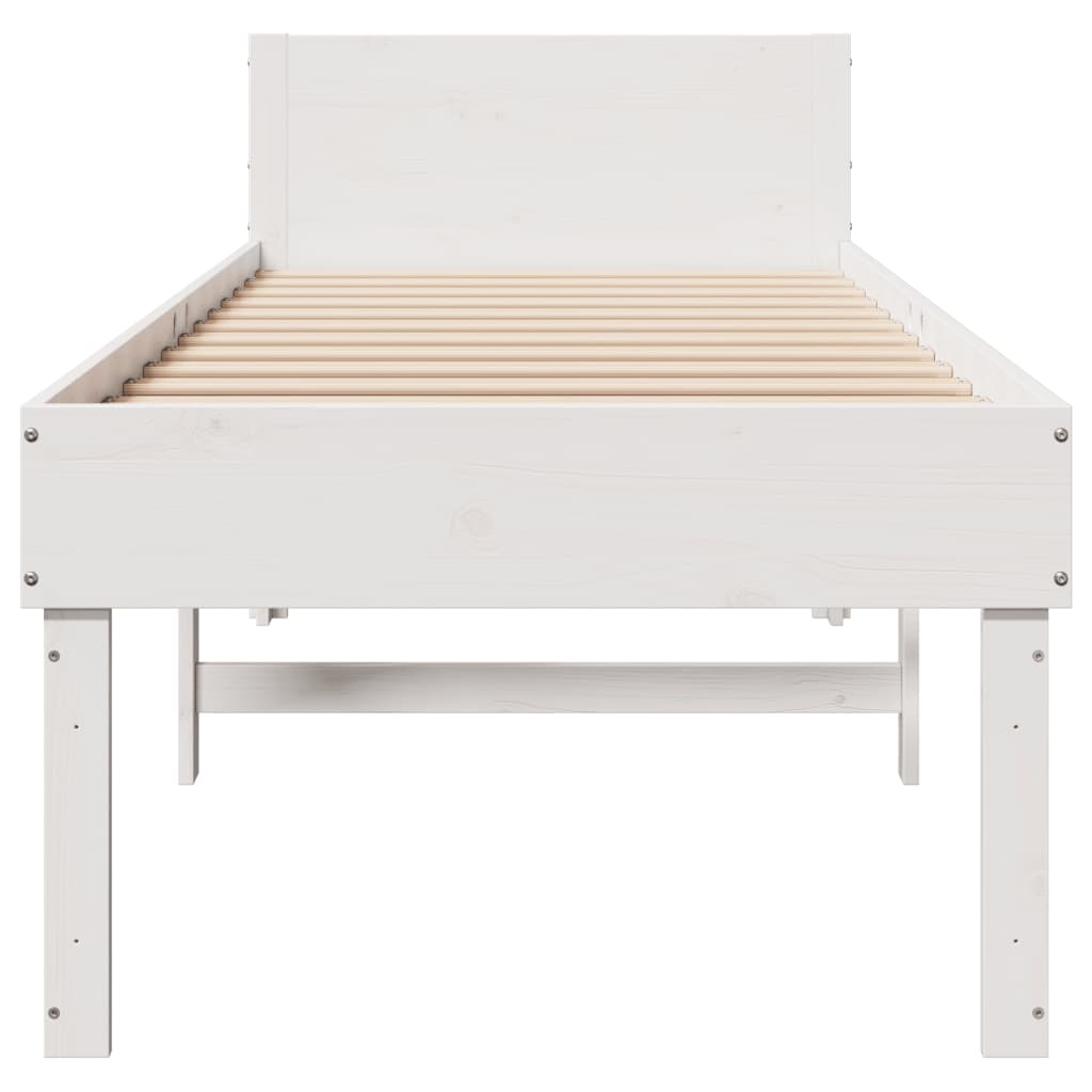 Vidaxl Bed Frame Without Mattress, White, 75X190 Cm, Solid Pine Wood