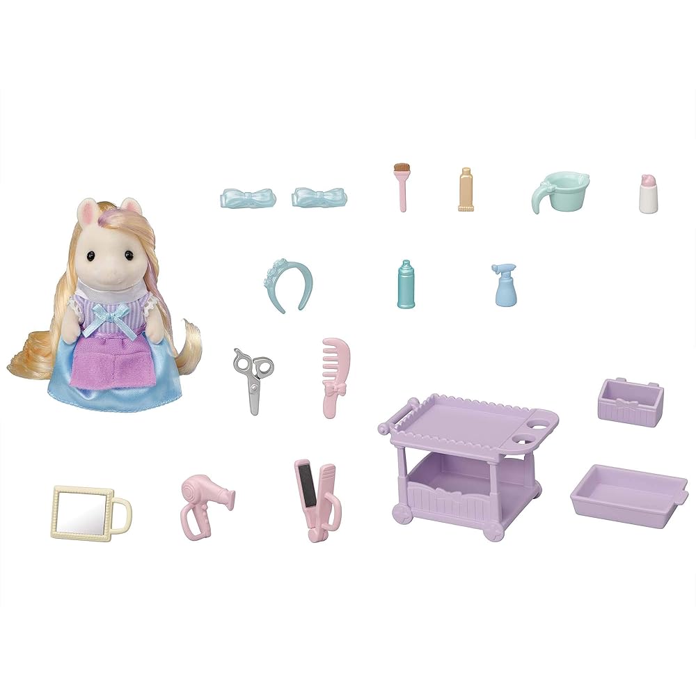 Sylvanian Families Hair Salon Pony Hairdresser Set Toy for Dollhouse 3 Years and Up
