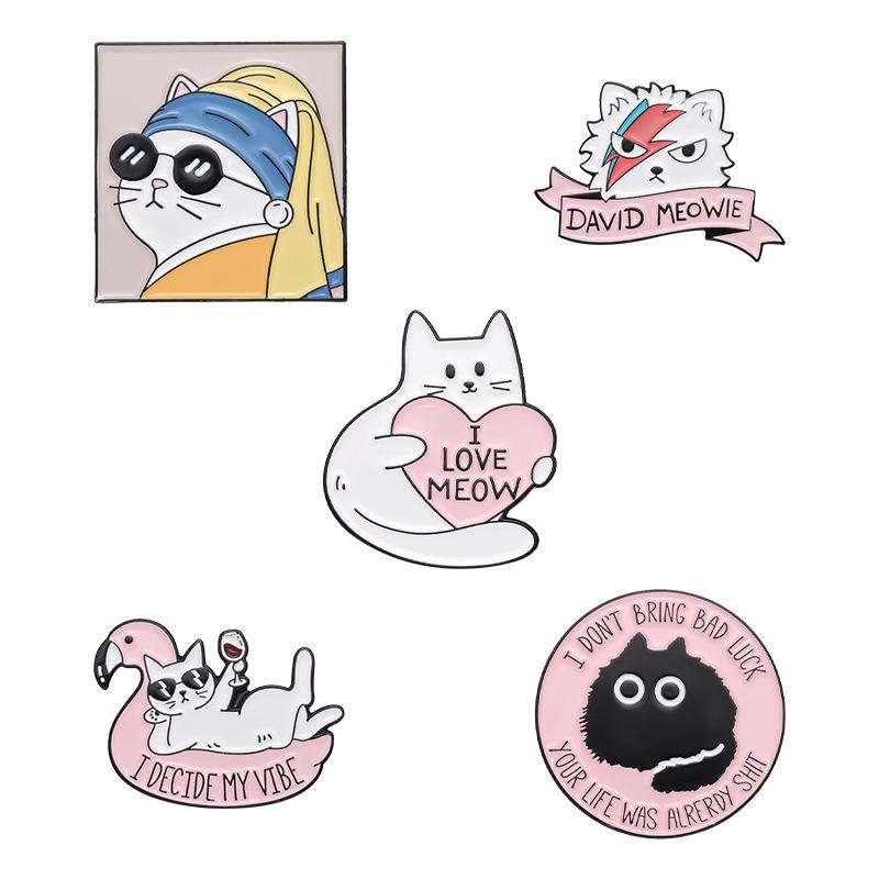 Cute Pearl Cat Enamel Lapel Pin Cartoon Metal Brooch Jewelry For Women Men Hat Backpack Bags Badge Pins Kids Gifts