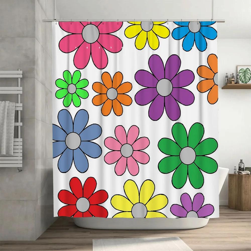 Helle Blumige Duschvorhang Mehrfarbiges Blumendesign Für Badezimmerdekorationen Wasserdicht Rutschfestes Gewebe Für HeimBadezimmer (