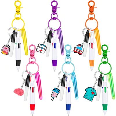 Mini Textmarker Krankenschwesternstifte für Ausweisrolle Stift enthalten 1 Textmarker mit Spitze, 1 Permanentmarker und 1 Kugelschreiber mit Einzug mit 1 Krankenschwester-Schlüsselanhänger