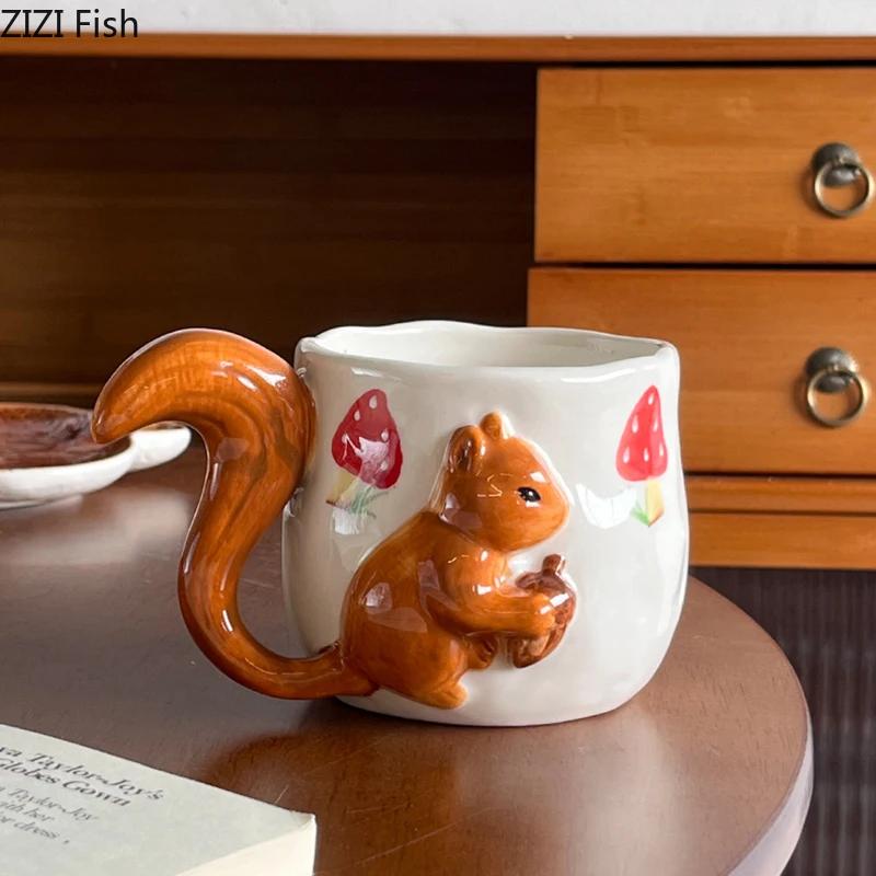 Squirrel Maple Leaf Relief Porcelain Cup&saucer Coffee Mug Dining Table Flower Mugs Afternoon Tea Teacup Fruits Juice Cup