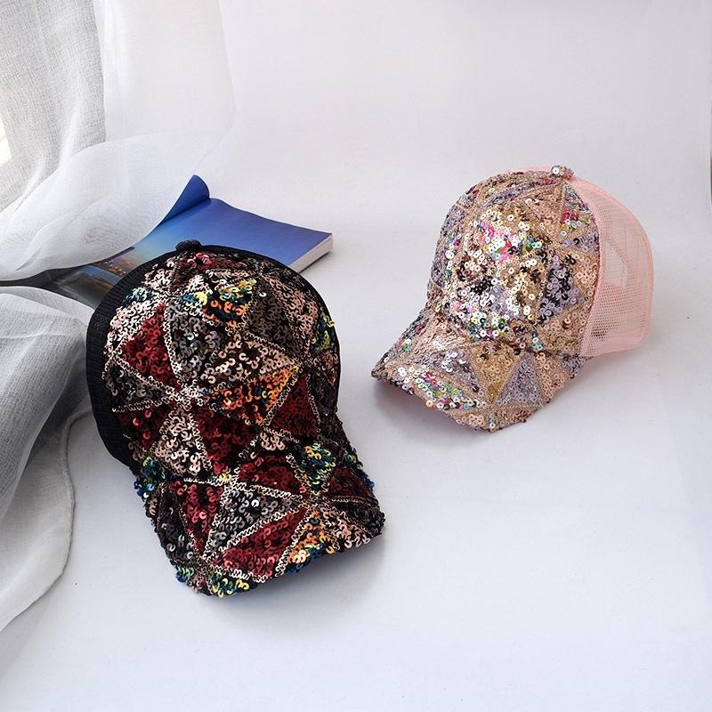 New Sequin Hat Baseball Cap Gradient Bright Color Net Hat  Outdoor Sunhat for Men Women Duck Tongue Head Decoration