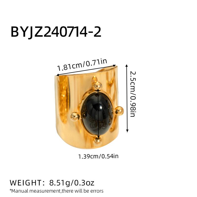 Fashion Stainless Steel Natural Stone Rings For Women Vintage Trend Punk Jewelry Gold Color Opening Ring Christmas Gift