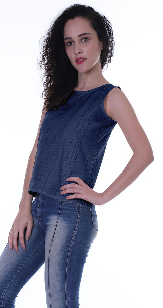 Moomaya Damen Solide Ärmelloses Top Schiffli Bluse Sommer Casual Tunika Tops