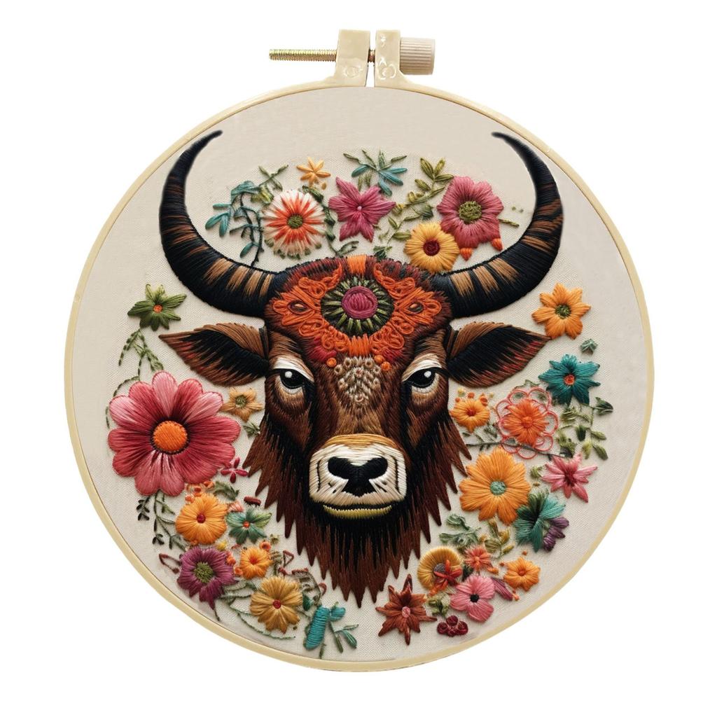 1 Stück Tier Kuh Muster Stickerei DIY Stoff Bastelset, Kreatives Handwerk Nähset