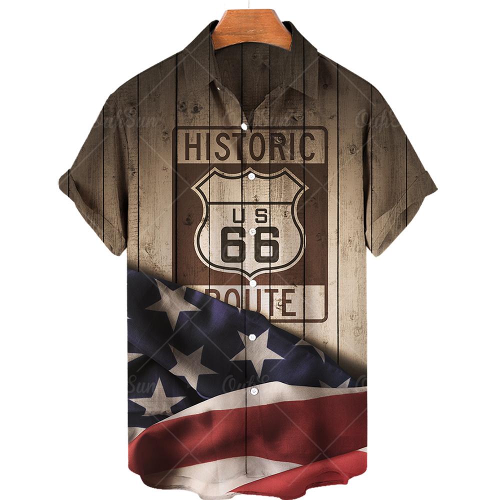 Camicia Nuova da Uomo Hawaiana Route 66 Street Classic Stampa 3D Manica Corta T-shirt Musica Rock Collo Revers Taglia Larga Uomo Top Vestiti Vintage