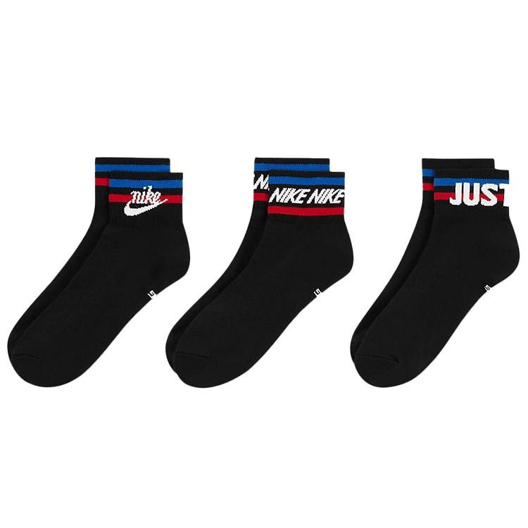 Nike Everyday Ankle Alphabet Logo Pattern Casual Sports Socks 3 Pairs Black Unisex DX5080-010 S