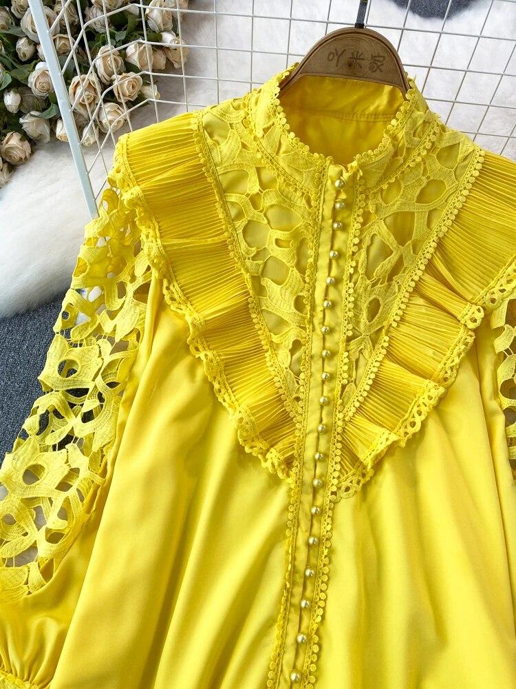 Γυναικεία γυναικεία μπλούζα σε στυλ vintage δικαστήριο με μακρυά μανίκια με φαναράκια πουκάμισα γυναικεία μπλούζα