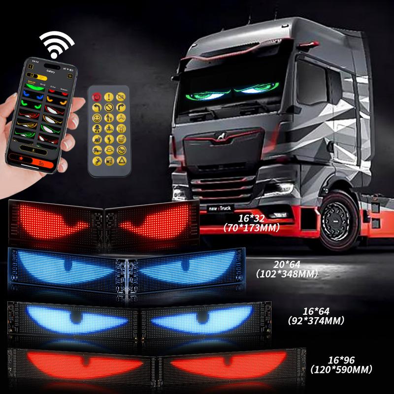 2PCS Devil Eyes Light For Windshield LED Eyes Dual Screen Sync App/Remote Control Custom Text LED Light Sign for Car Truck SUV