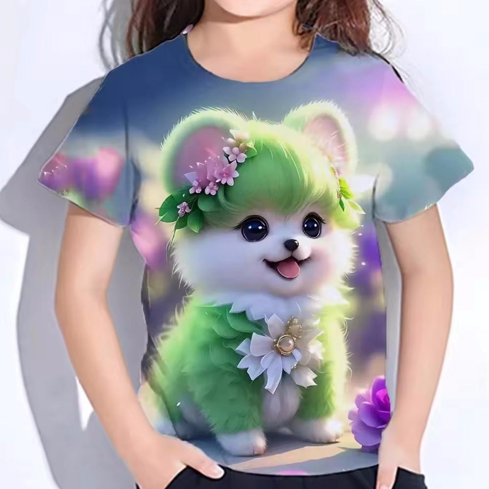 Kids Clothes 3D Print Cute Cat Graphic T Shirts Casual Summer Short Sleeves Female Child Clothes T-Shirts for Children Tops
