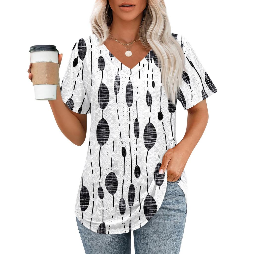 Womens T Shirts V Neck Short Sleeve Casual Tops Loose Fit Basic Tees With Curved Hem