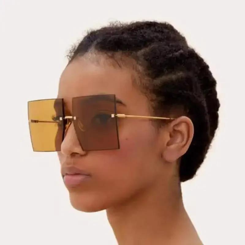 Klassische randlose quadratische Sonnenbrille Damen Herren Designermarke Sonnenbrille Weiblich Männlich Persönlichkeit Metall Spiegel