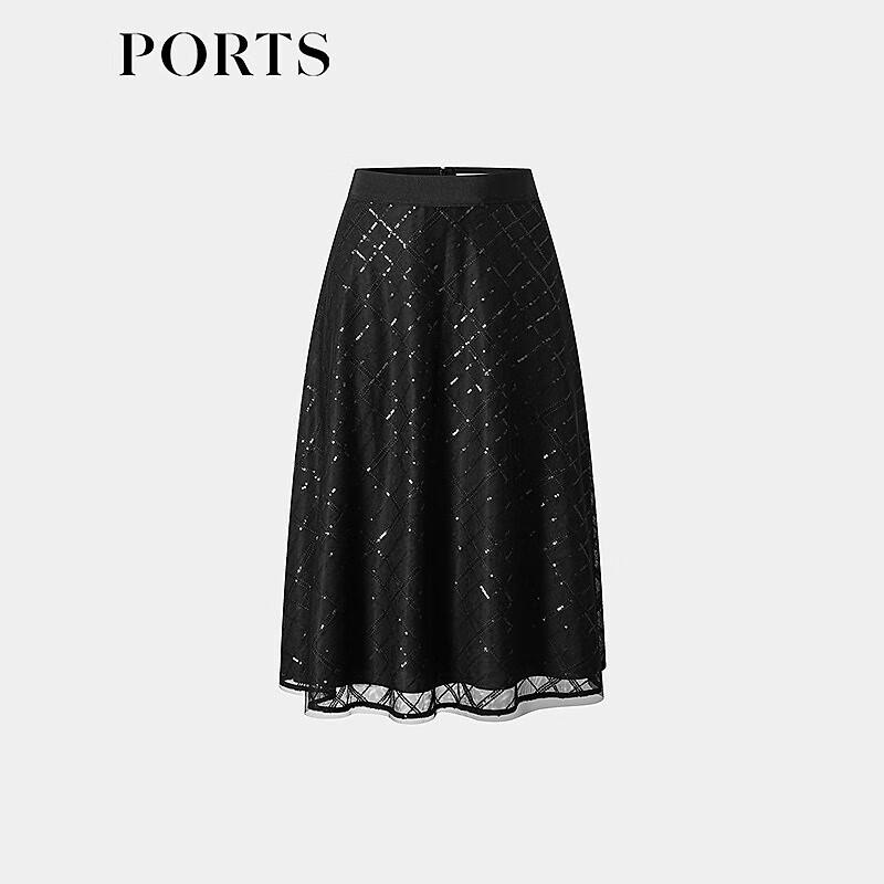 PORTS Women's 2025 Spring/Summer Black A-Line Midi Skirt