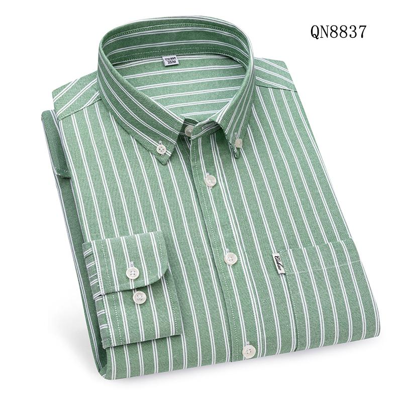 

S - 6XL 100% Cotton Classic Stripes Plaid Shirts Men Long Sleeves Casual Soft Cozy Men Shirt Long Sleeve Pocket Male Clothess 44