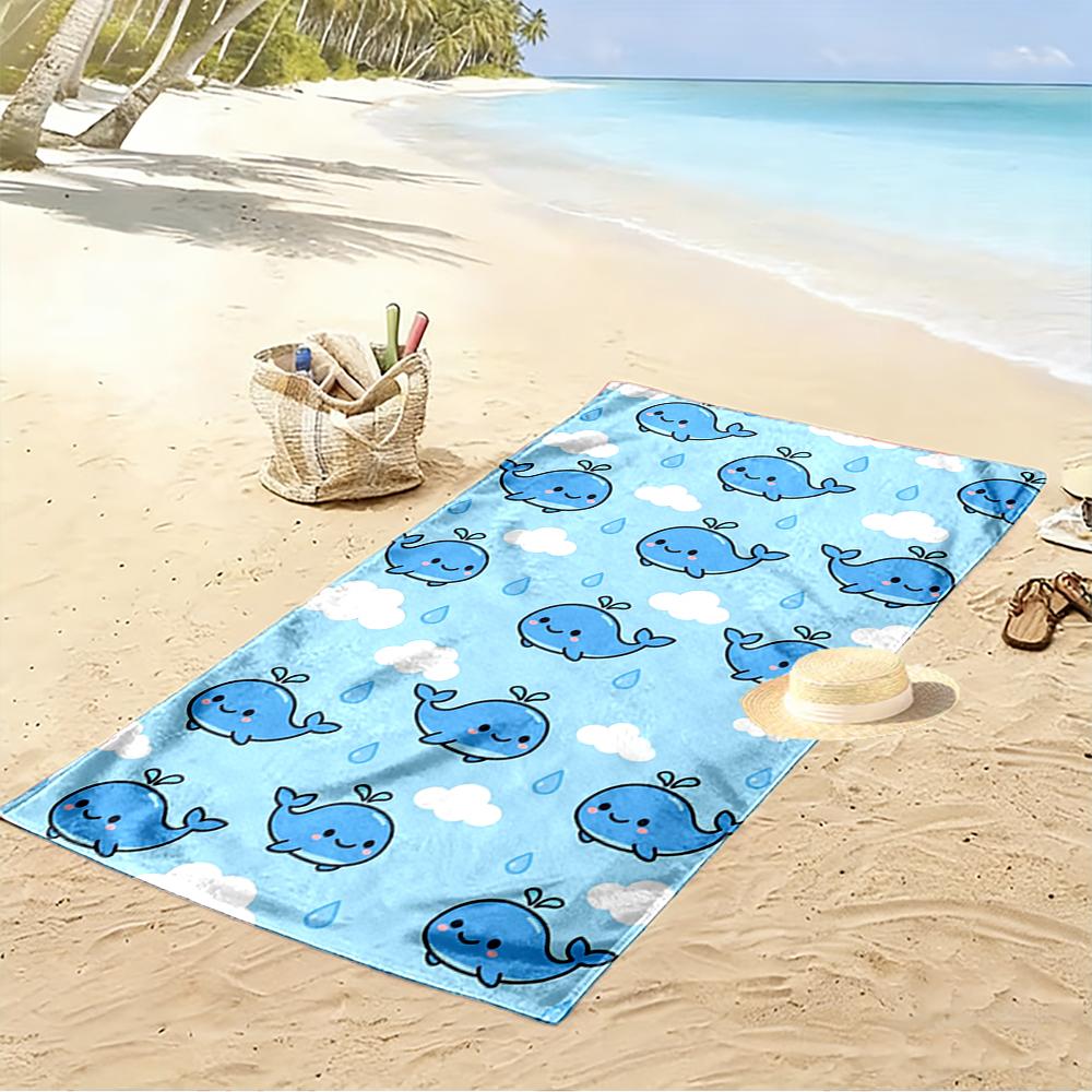 Cute Blue Whale and Clouds Design Beach towel quick-drying for travel outdoor sports jogging beach and swimming