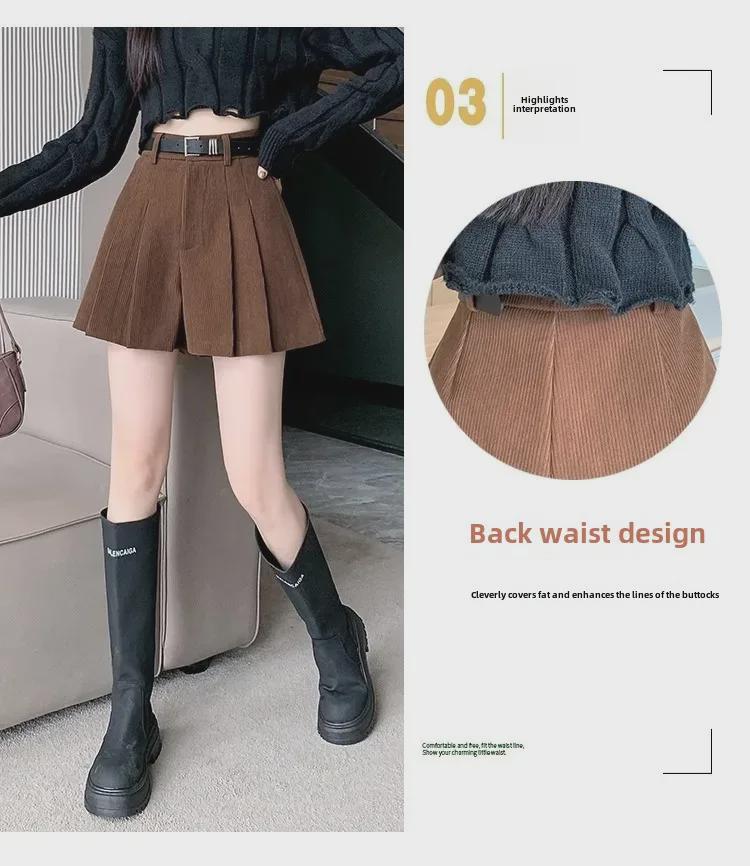 Women's High-Waist Corduroy Pleated Shorts - 2024 Spring Collection, Slimming Wide-Leg Casual Booty Shorts for Petite.