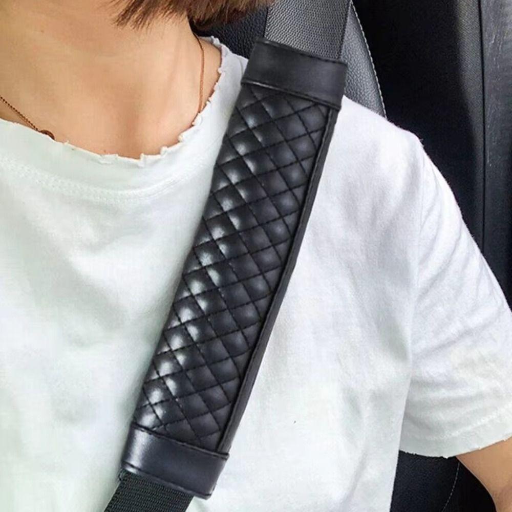 2PCS PU Leather Safety Belt Shoulder Cover Breathable Padding Universal Car Shoulder Pads Black Beige Grey Brown
