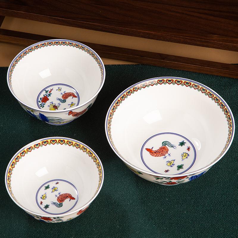 Doucai Chicken Bowl Rice Soup Bowl Noodles Jingdezhen Ceramic Tableware Household High Foot Anti Scalding Bone China