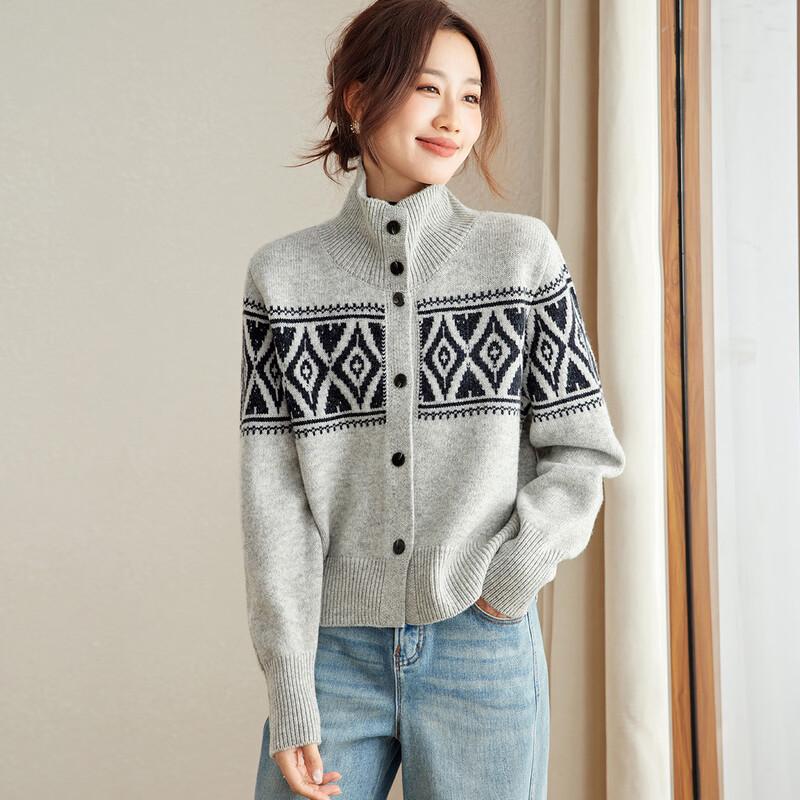Srcr Women's Thickened 100% Wool Knit Cardigan