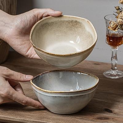 Bol en céramique de style rétro à forme spéciale, vaisselle créative à glaçure changée au four, bol à riz ménager, bol à porridge, petit bol, bol à riz, bol à nouilles