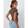 Damen Schwarzes Bootausschnitt Kurzarm Enganliegendes Raffung Crop Top