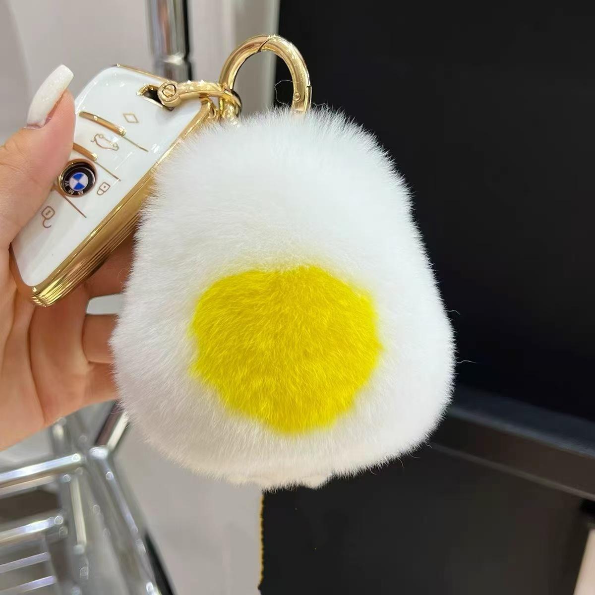 Boiled Egg Faux Fur Coin Purse Keychain - Cute Plush Otter Rabbit Design