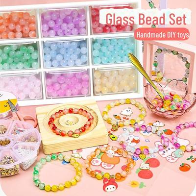 Girls' Glass Beads DIY Jewelry Kit: 7mm Educational Handmade Bracelet Toys