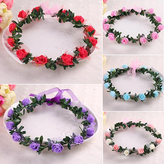 Rose Flower Crown Pannebånd Krans Fest Bryllup Brude Garland Hårbånd Hodeplagg