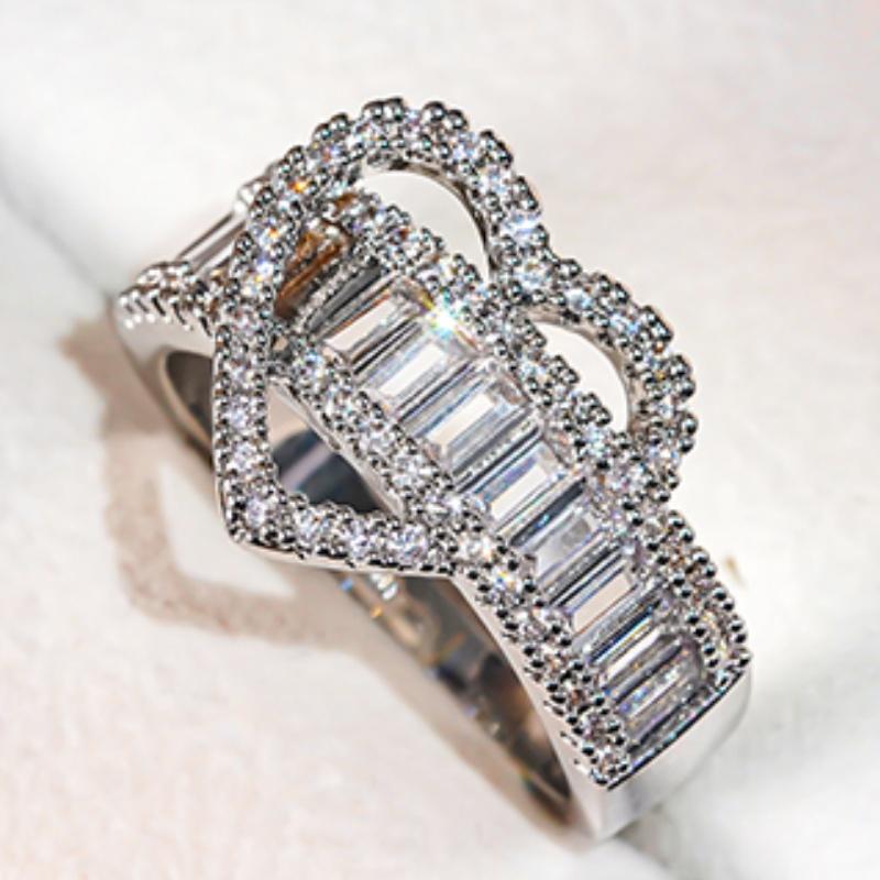 Huitan Heart Women Ring Full Sparkling Cubic Zirconia Charming Wedding Anniversary Trendy Accessories Delicate Jewelry Gift