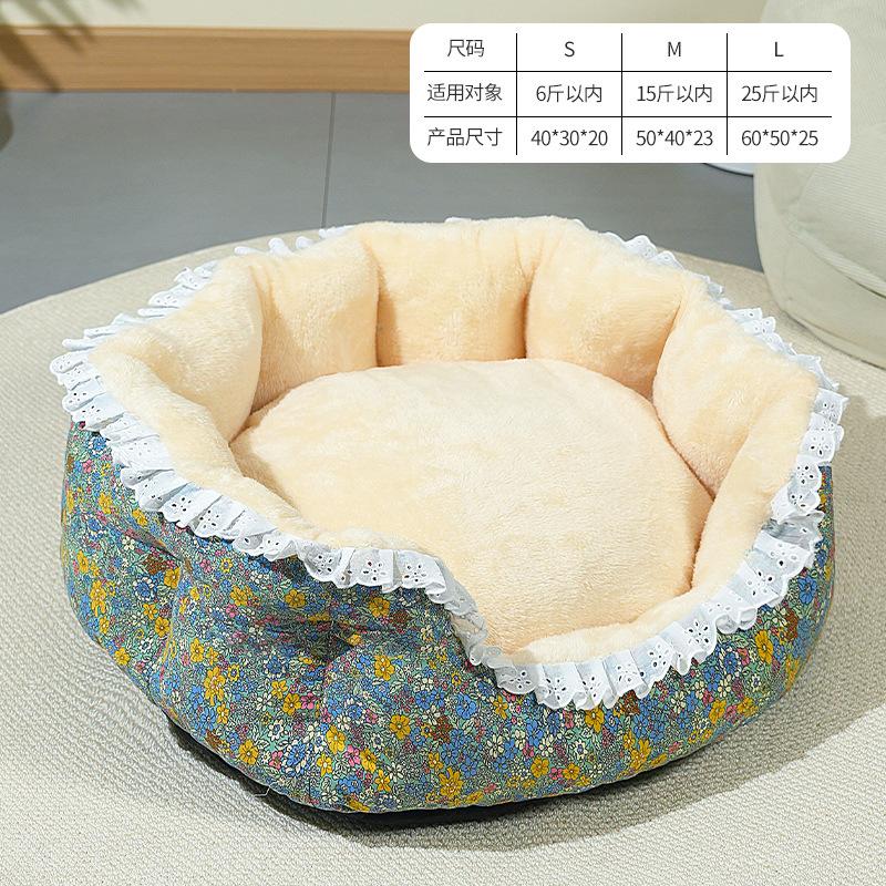 4 Seasons Dog Bed Pet House Cat Bed Floral Dress Cushion Warm Winter Pet Supplies for Bedroom