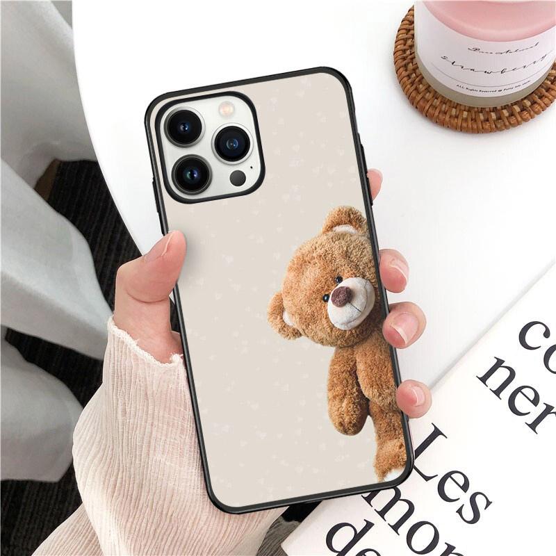 

Чехол для телефона с плюшевым мишкой из мультфильма для iphone 15 14 13 12 11 Pro MAX X XS Max XR Mini SE2022 6S 7 8 Plus, черный чехол iphone 15ProMax