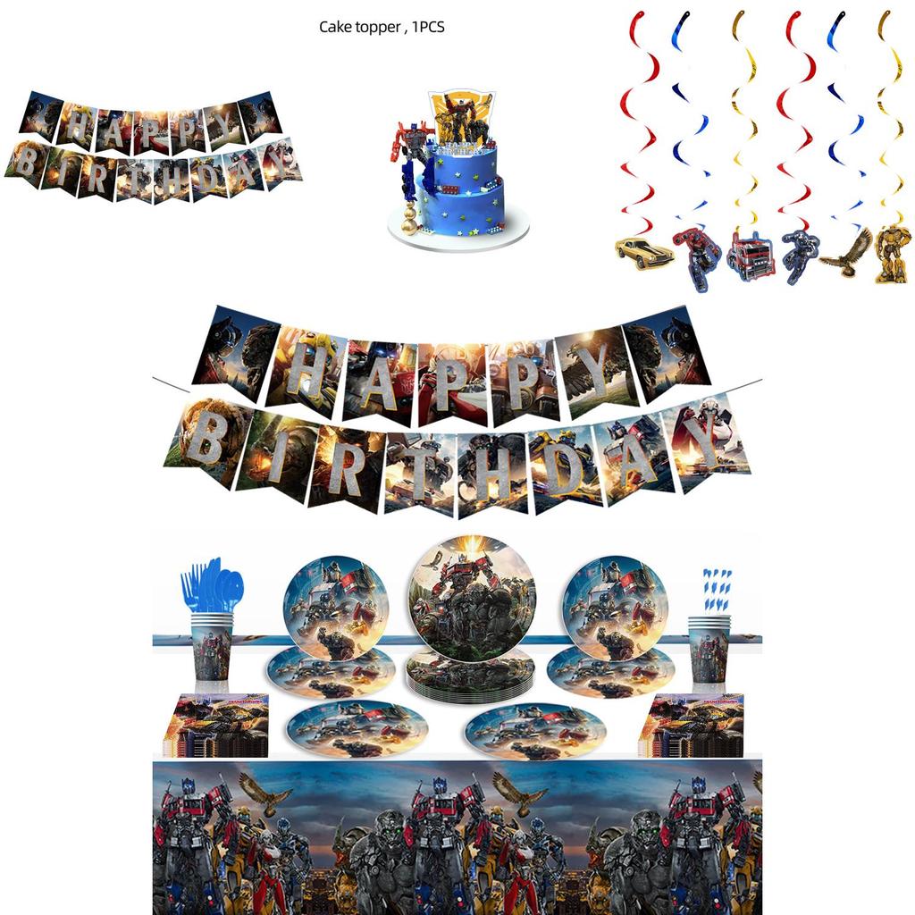 Transformers Party Decorations Colorful Tableware Set With Plates Napkins And Tablecloth