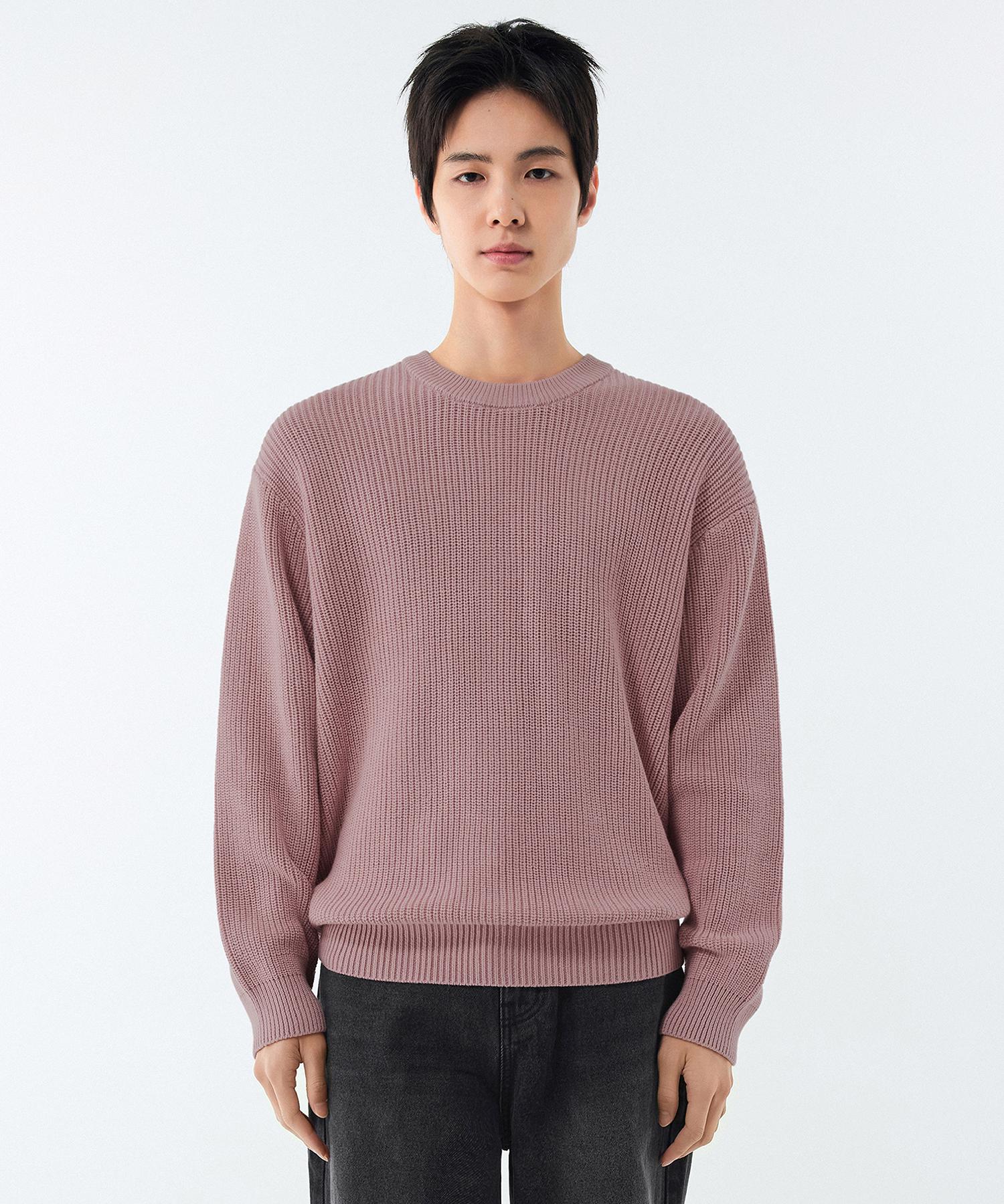Musinsa Standard Cotton Ribbed Crew Neck Knit [Desert Pink] Desert Pink/M