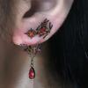 Stainless Steel Wing Chain Red Zircon Piercing Earring for Women Men Gothic Silver Color Rivet Ear Bone Nail Earring Y2K Jewelry