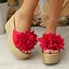 Summer Wedges Sandals Women 2025 New Slippers Beach Platform Shoes Flower Round Solid Color Women High Heel Slippers Women