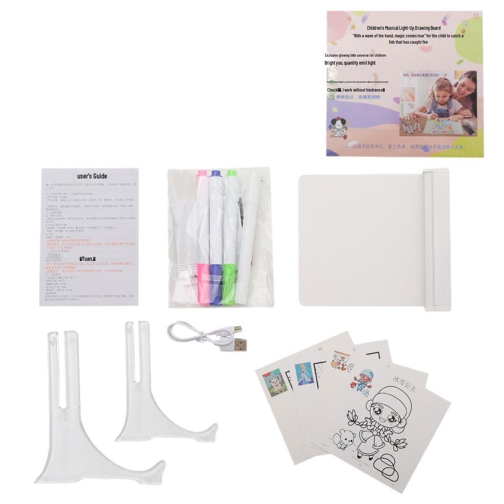 Rechargeable Light-Up DIY Acrylic Drawing Board for Kids - Erasable and Cartoon-Themed Painting Set