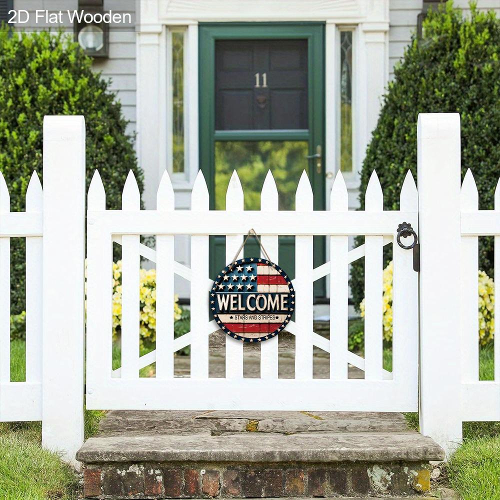 1pc 2D Flat Sign Happy Independence Day Wooden Hanging Sign Welcome Independence Day Decorations Vintage Wall Hanging Art Decoration Door Decor