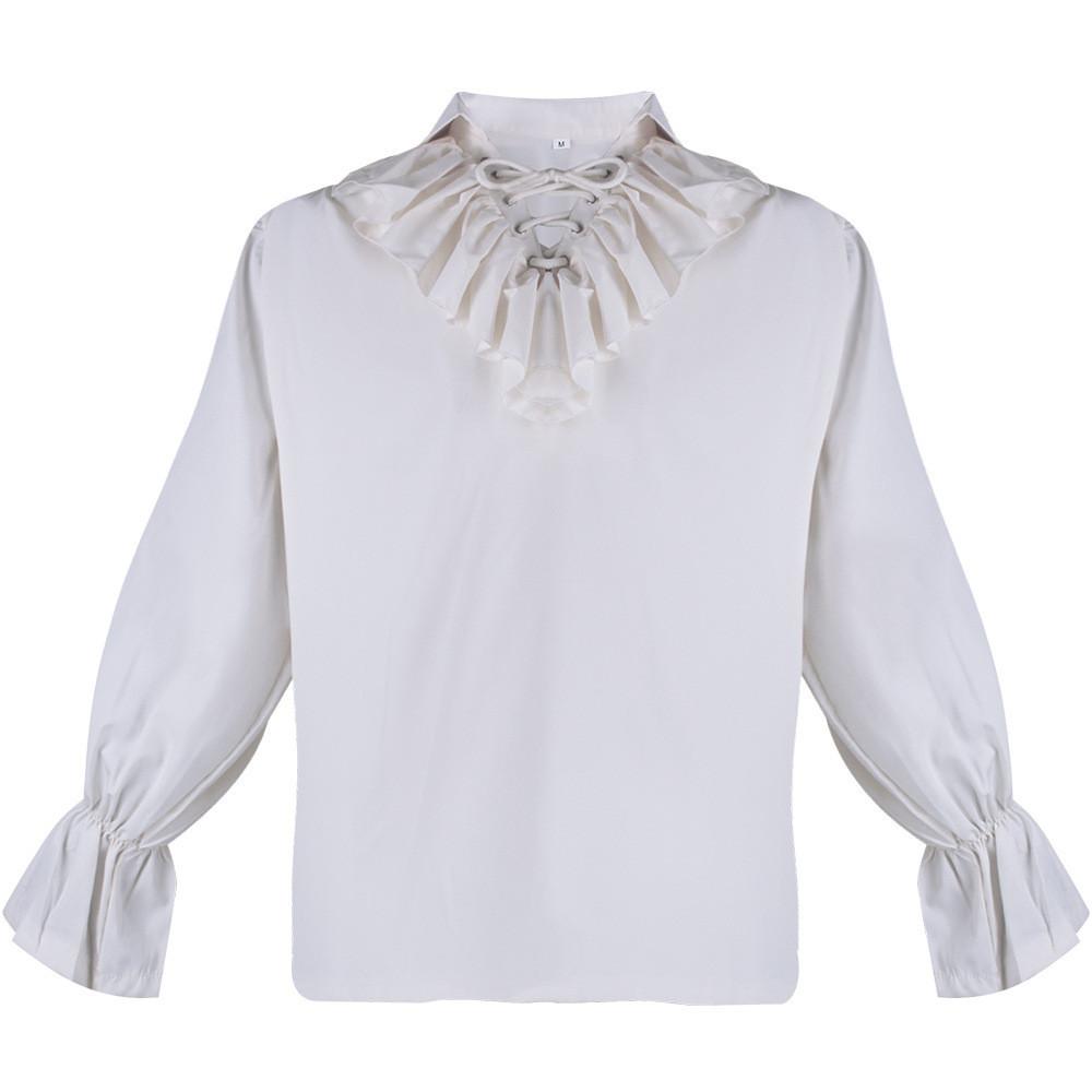 Medieval Bestselling Ruffled Puff Sleeve Shirt Vintage Men's Solid Color Cosplay Costume